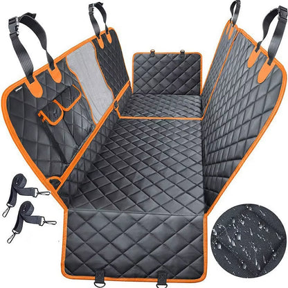 4-In-1 Heavy Duty Oxford Pet Dog Car Seat Cover Waterproof Mesh Window Safety Belt Access Side Flaps Pockets Universal Fit