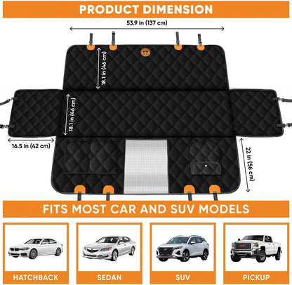 Dog Car Seat Cover 5 in 1 with Free Micro Fiber Towel, Waterproof Back Seat Protector with Mesh Window and Storage Pocket, Non Slip Scratch Proof Machine Washable, Universal Fits Trucks SUV
