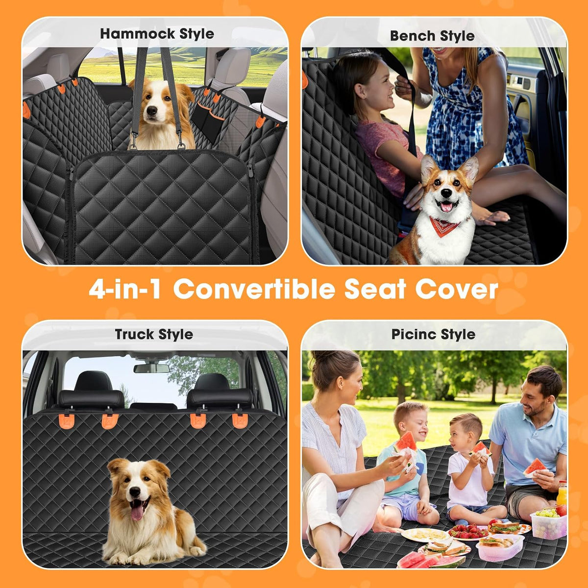 Dog Car Seat Cover Dog Hammock for Car Back Seat with Mesh Window and Side Protection, Rear Seat Covers Back Seat Cover Scratch Proof Nonslip Dog Seat Protector Cover for Most Cars/Suv