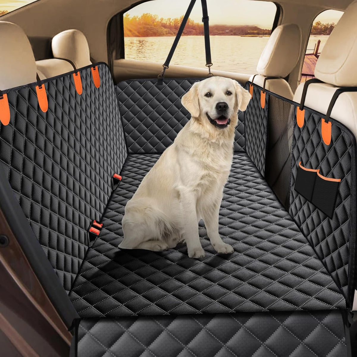 Dog Car Seat Cover Dog Hammock for Car Back Seat with Mesh Window and Side Protection, Rear Seat Covers Back Seat Cover Scratch Proof Nonslip Dog Seat Protector Cover for Most Cars/Suv