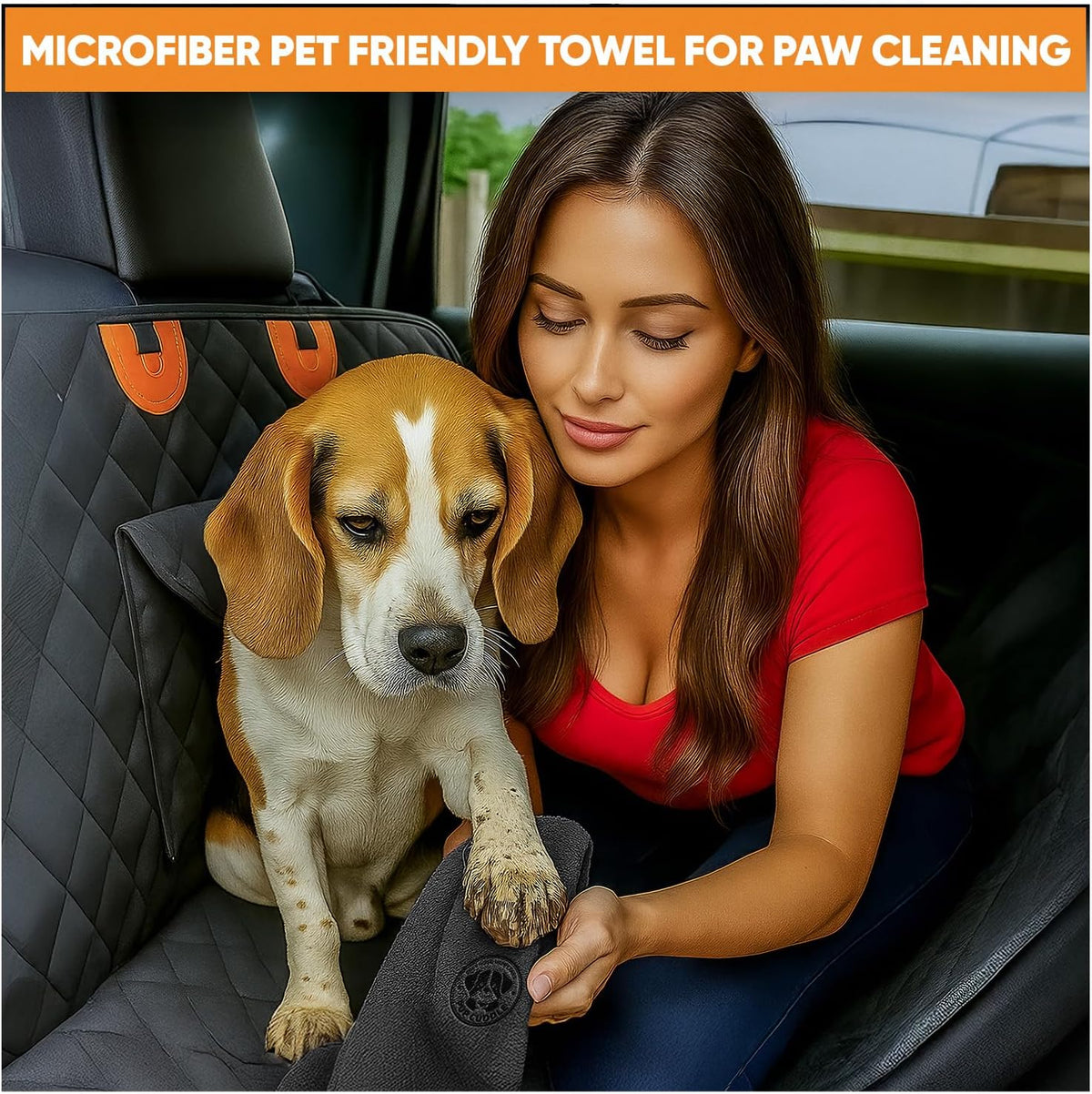 Dog Car Seat Cover 5 in 1 with Free Micro Fiber Towel, Waterproof Back Seat Protector with Mesh Window and Storage Pocket, Non Slip Scratch Proof Machine Washable, Universal Fits Trucks SUV