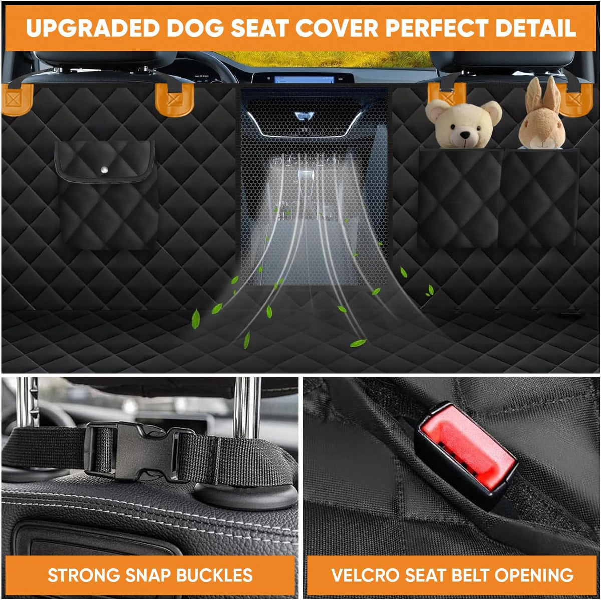 Dog Car Seat Cover 5 in 1 with Free Micro Fiber Towel, Waterproof Back Seat Protector with Mesh Window and Storage Pocket, Non Slip Scratch Proof Machine Washable, Universal Fits Trucks SUV