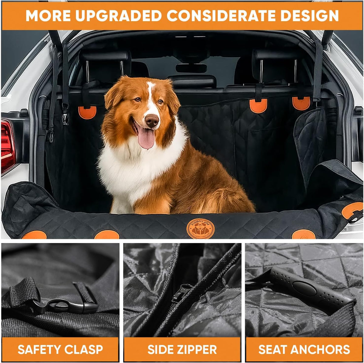Dog Car Seat Cover 5 in 1 with Free Micro Fiber Towel, Waterproof Back Seat Protector with Mesh Window and Storage Pocket, Non Slip Scratch Proof Machine Washable, Universal Fits Trucks SUV