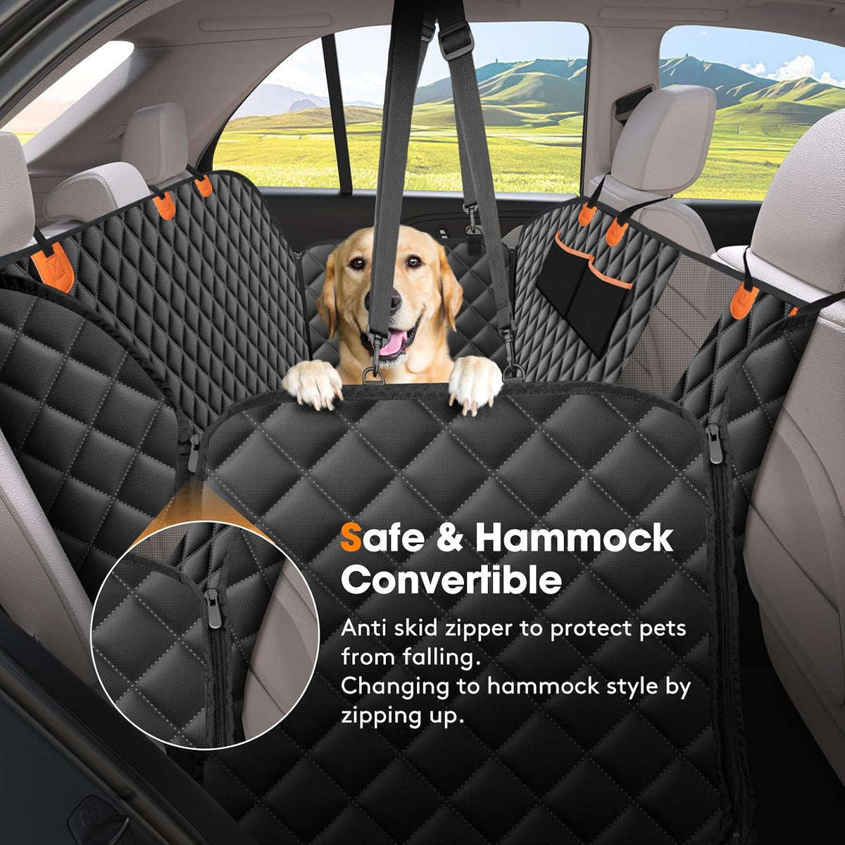 Dog Car Seat Cover Dog Hammock for Car Back Seat with Mesh Window and Side Protection, Rear Seat Covers Back Seat Cover Scratch Proof Nonslip Dog Seat Protector Cover for Most Cars/Suv