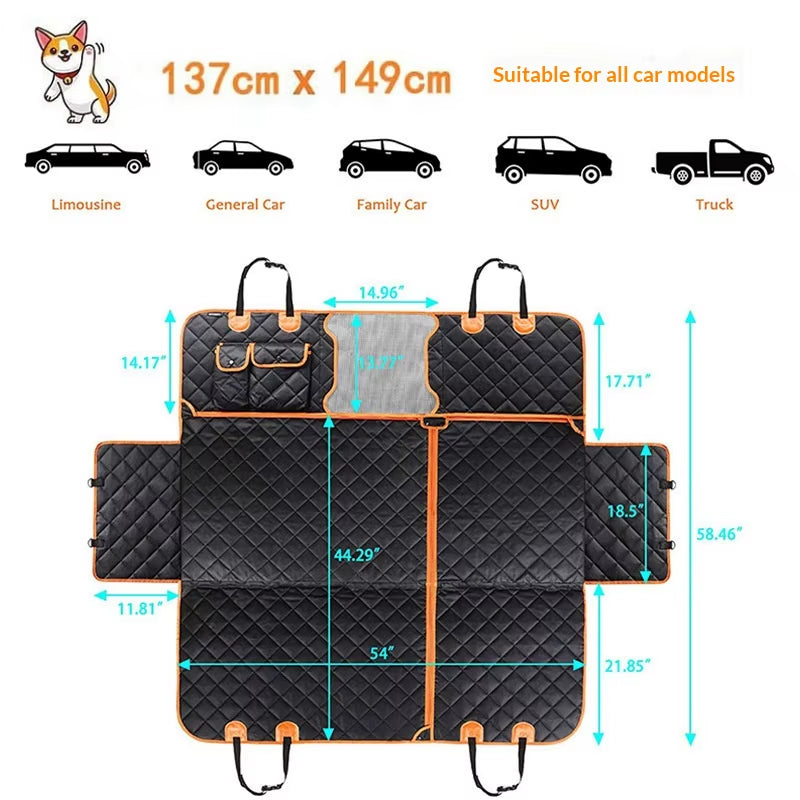 4-In-1 Heavy Duty Oxford Pet Dog Car Seat Cover Waterproof Mesh Window Safety Belt Access Side Flaps Pockets Universal Fit