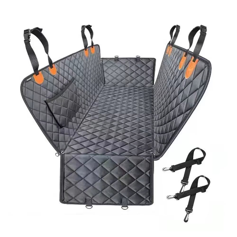 4-In-1 Heavy Duty Oxford Pet Dog Car Seat Cover Waterproof Mesh Window Safety Belt Access Side Flaps Pockets Universal Fit