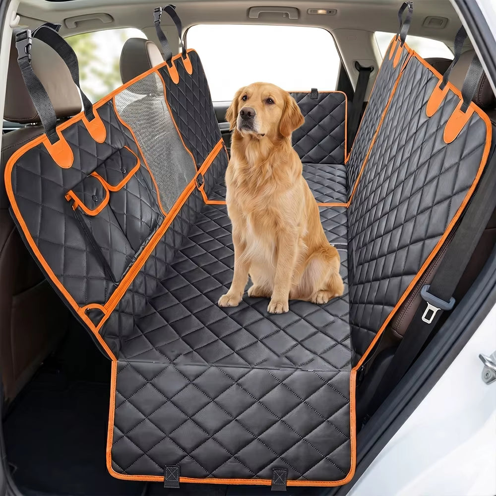 4-In-1 Heavy Duty Oxford Pet Dog Car Seat Cover Waterproof Mesh Window Safety Belt Access Side Flaps Pockets Universal Fit