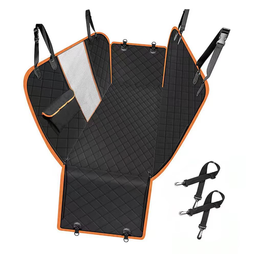 4-In-1 Heavy Duty Oxford Pet Dog Car Seat Cover Waterproof Mesh Window Safety Belt Access Side Flaps Pockets Universal Fit